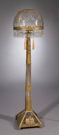 Decorative Giltmetal and Colorless Cut Glass Floor Lamp