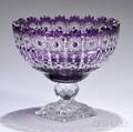 Amethyst Overlay Colorless Pressed Art Glass Footed Bowl