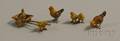 Three Austrian Miniature Coldpainted Bronze Chickens and Chicks Figures and Chick Pulling Cart with Duckling Figural Group