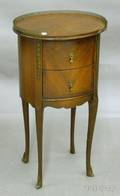 Louis XVstyle Oval Brassmounted Mahogany Veneer Twodrawer Stand