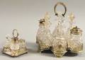 Silverplated and Colorless Cut Glass Sixbottle Caster Set and Fourjar Condiment Set