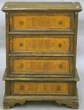 Diminutive Baroque Inlaid Fruitwood Veneer and Walnut Fourdrawer Chest