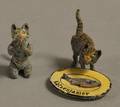 Austrian Miniature Coldpainted Bronze Cat with a Fish on a Katzenjamer Plate Figural and a Cat Kneeling and Pleading Figure