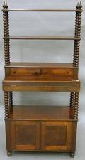 Victorian Gothic Spoolturned Walnut Writing DeskBookcase