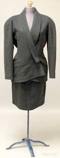 Gianni Versace Gray Wool Tailored Skirt Suit
