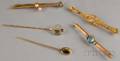 Five Assorted Gold Gemset Pins