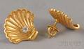 Pair of Small 14kt Gold and Diamond Scallop Shell Earrings