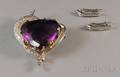 14kt White Gold Amethyst and Diamond Heart Brooch