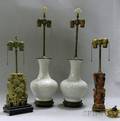 Pair of Chinese Blancdechine VaseTable Lamps and Two Carved Soapstone Table Lamps
