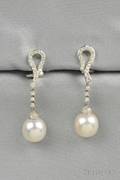 18kt White Gold South Sea Pearl and Diamond Earpendants