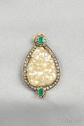 Antique Blister Pearl Emerald and Diamond Pendant