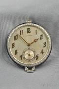 Art Deco Platinum Enamel and Diamond Open Face Pocket Watch Longines