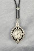 Art Deco Platinum Hardstone Cameo and Diamond Pendant Watch