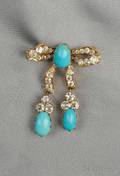 Antique 14kt Gold Turquoise and Diamond Bow Brooch