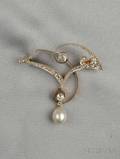 Art Nouveau Diamond and Pearl Brooch