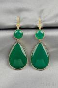 14kt Gold Dyed Green Chalcedony and Diamond Earpendants