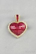 18kt Gold Ruby and Diamond Heart PendantBrooch