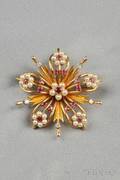 14kt Gold Cultured Pearl Ruby and Diamond PendantBrooch Van Cleef  Arpels