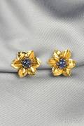 14kt Gold and Sapphire Bead Flower Earclips