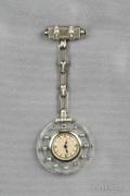 Art Deco Rock Crystal and Diamond Lapel Watch Uti
