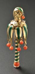 18kt Gold Enamel and Coral Jester Clip Brooch Van Cleef  Arpels