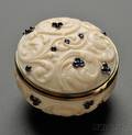 Rare Carved Ivory and Sapphire Snuff Box Georges le Sache Retailed by Tiffany  Co