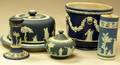 Wedgwood Dark Blue Jasper Dip Spill Vase Covered Sugar Candlestick Jardiniere and Cheese Dish with Cover