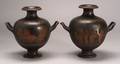 Pair of Wedgwood Encaustic Decorated Black Basalt Attic Hydria Vases