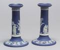 Pair of Wedgwood Dark Blue Jasper Dip Candlesticks