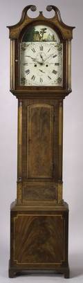 George III Burl Walnut and String Inlaid Mahogany Tall Case Clock