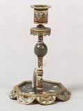 Pietra Dura Champleve Enamel and Giltmetal Candlestick