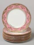 Set of Eight Coalport Porcelain Pink and Gold Dessert Plates