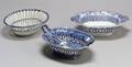 Three Staffordshire Blue and White Transferprint Decorated Fruit Baskets