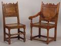 Set of Eight Jacobeanstyle Elmwood Dining Chairs