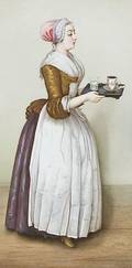 European Handpainted Tile Plaque of a Girl Serving Chocolate
