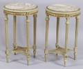 Pair of Louis XVI Style Painted and Parcelgilt Marbletop Gueridons