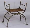 Italian Renaissancestyle Wrought Metal Brass and Leather Curuleform Armchair