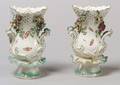 Pair of Soft Paste Porcelain Floral Encrusted Potpourri Vases