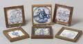 Six Framed Blue and White Delft Tiles