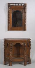 Gothicstyle Carved Oak Pier Table with Mirror
