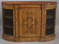 Victorian Fruitwood Marquetry Inlaid Walnut and Burl Walnut Credenza