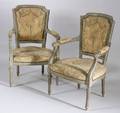 Pair of Louis XVI Style Green Painted Fauteuil a la Reine