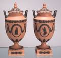 Pair of Wedgwood Solid Terracotta Jasper Vases and Covers