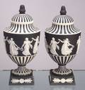 Pair of Wedgwood Black Jasper Dip Vases and Covers