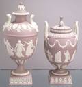 Two Wedgwood Solid Lilac Jasper Vases and Covers