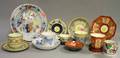 Eleven Assorted Wedgwood Decorated Porcelain Cups and Saucers a Plate and Small Lustre Ware Footed Dish