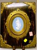 Wedgwood Oval Light Blue Jasper Plaque Mounted Brass and Olivewood Press