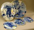 Four Doulton Burslem Oval Handpainted Blue and White Scenic Wall Plaques Depicting Children and a Royal Doulton Handpainted Blue and Wh