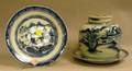 Chinese Export Porcelain Canton Blue and White Ginger Jar and Two Plates