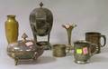 Six Silver Plated Table Items and a Japanese Bronze Vase